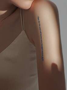 1pc Herbal Juice Semi-Permanent Magic Tattoo Sticker, Artistic Lip Print Moon English Short Phrase Pattern, Long-Lasting 14 Days, Non-Fading, Non-Reflective, Temporary Tattoo Sticker For Arm, Shoulder, Neck And Body - Blue - View 6