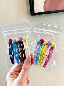 5pcs Women's Sweet Heart Decor Hair Clips, Solid Color BB Barrettes Cute Candy Color Snap Hair Pins Daily Hair Accessories Set - Multicolor - View 2