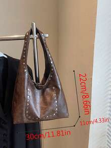 新款百搭復古女款包，美拉德風麂皮極簡主義 Hobo 托特包，大容量通勤休閒單肩包 - 棕色 - 查看 9