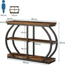 Mesa Consola Recibidor Nogal Vintage 105x30x80 cm | Mueble Recibidor de Entrada con 3 Niveles de Almacenamiento | Estructura de Metal Curvo Reforzado Estilo Industrial | para Sala Pasillo y Entrada | Fácil de Armar - Marrón - Ver 6