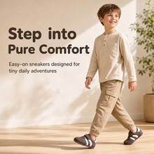 Kids' Retro Training Shoes, Hook-And-Loop Colorblock Casual Sneakers, Unisex Versatile Daily Slip-On Shoes - Brown - View 3