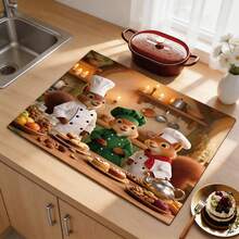 (Hot !!) 1pc 2D Chef Squirrel Pattern, Flat Stove Protector Mat And Non-Slip Heat-Resistant Rubber Stove Cover Pad Suitable For Induction Cooktop, Glass Stove And Multi-Function Anti-Scratch Mat, Also Can Be Used As Oven, Washing Machine, Dryer And Kitchen Decor Best Choice. - Multicolor - View 6