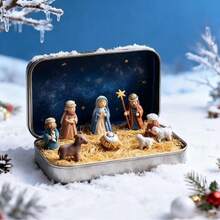 Set Adegan Kelahiran Yesus dari Kotak Kaleng Portabel, Adegan Palungan Keluarga Kudus, Dekorasi Meja Keagamaan Natal, Hadiah Keimanan Natal - Berbagai gaya - View 10