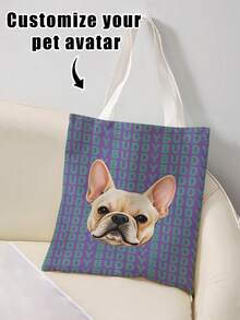 1pc Customized Pet Photo & Name Full Print Canvas Reusable Open Tote Bag, Large Lightweight Fashion Shopping Bag, Suitable For School, Party, Daily Shopping, Perfect Gift - Multicolor - View 15