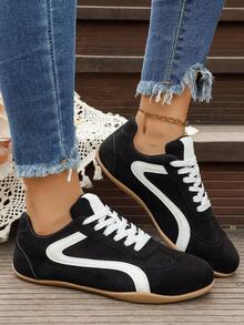 Spring/Autumn Solid Color Sports Fabric Lace-Up Sneakers For Outdoor - Black - View 4