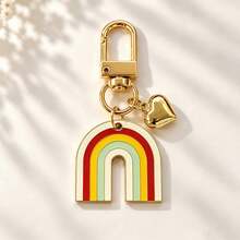1pc/Multi-Pcs Unisex Alloy Oil-Drip Rainbow Pendant, Gold 3D Heart Pendant Keychain, Minimalist Bag Charm Wallet Accessory - Multicolor - View 10