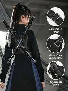 3pcs Retractable Katana Model Props, Halloween Cosplay Battle Props, With Sword Back Leather Scabbard, Sword Bag And Back Protector, Adjustable Leather Dual Sword Back Harness, Sturdy And Durable For Easy Carrying, Portable Storage Bag Compatible With Anime Cosplay Costumes; Black, White, Pink Optional, Dual Shoulder Strap Unisex, Convenient For Wearing And Display, Anime Enthusiast Costume Accessory, Suitable For Various Cosplay, Theme Party Styling - Multicolor - View 7