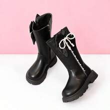 Girls' Exquisite Sweet Black Pearl Bow Rhinestone High-Top Boots With Side Zipper Design, Suitable For Autumn/Winter Outings And Outfit Matching - Black - View 4