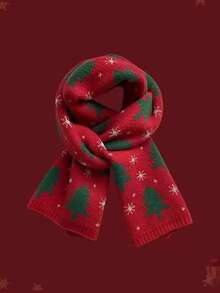 2/1pc Christmas Tree Knit Scarf Unisex, Snowflake Christmas Tree Pattern Warm Winter Neck Warmer, Soft Thick Knit Shawl, Red And Green 2 Colors, Holiday Couple Accessory, Outdoor Cold Weather Wear, Perfect Christmas Gift For Family And Friends - Multicolor - View 9