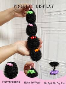 2pcs Kids Cute Small Mali Bubble Fluffy African Braided Ponytail Hair Extensions Accessories Ponytail Hair Decoration For Girls - Black - View 5