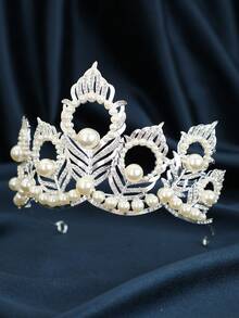 Silver Pearl Rhinestone Leaf Bridal Crown Tiara Wedding Hair Accessories Women Bride For Bachelorette Party Prom Pageant - White - View 5