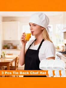3pcs Black/White Chef Hats, Adjustable Adult Chef Hats, Kitchen Chef Skull Cap, Breathable Professional Cooking Catering Hats, Unisex - Multicolor - View 4