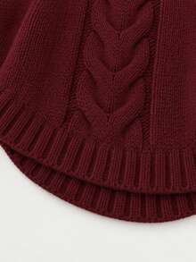 Plus Size High Neck Cable Knit Sweater, Raglan Long Sleeve Loose Solid Pullover - Burgundy - View 3