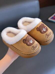 Children's Slippers Autumn/Winter New Style, Indoor Thermal Lined Warm Cartoon Cute Kids Casual Versatile Slippers - Brown - View 3