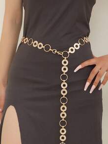 2PCS Women's Water Ripple Hollow Circle Design Party Maillard Classic Waist Belt, Suitable For Autumn/Winter Daily Casual Wear, Christmas Gift For Friends - Gold Silver - View 3