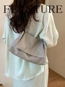 Solid Color Flap Chain Bag For Women, Fashion Soft Shoulder Bag, Suitable For Girls, Ladies, College Students, New Professionals And White-Collar Workers, Perfect For Work, Business, Commuting, School - Grey - View 5