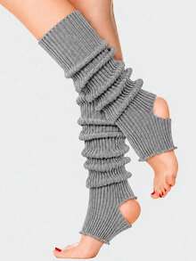 1 Pair Women's Knitted Stirrup Leg Warmers, Y2K Leg Warmers For Women, Fall Winter Heel-Exposing Boot Covers For Yoga, Ballet, Dance & Workout - Multicolor - View 5