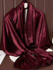 Crinkled Satin Headscarf, No Gift Box Included - SPZ-wine Red - View 2