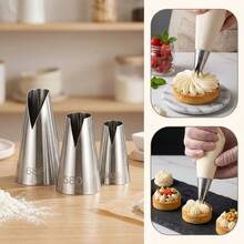 3pcs Stainless Steel Easy-To-Use V-Shaped Wavy Cake Decorating Piping Tips, Large + Medium + Small, Saint-Honoré Cake & Cookie Decorating Stainless Steel Tubular Piping Tips - Multicolor - View 1