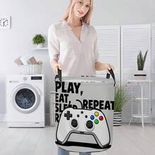 Game Controller Patterned Round Laundry Basket, Light Gray Storage Basket With Black Handles, Foldable Dirty Clothes And Toy Storage Bin, Suitable For Boys' Game Rooms, Bedrooms, And Home Storage - Grey Game Console - View 7