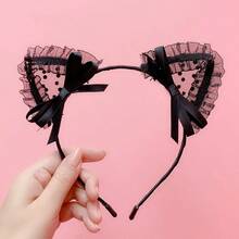 1pc Women's Black Lace Cat Ear Headband, Gothic Bow Hair Accessory, Christmas Cosplay Costume Headpiece, Suitable For Parties, Holidays And Masquerade Balls - Multicolor - View 5