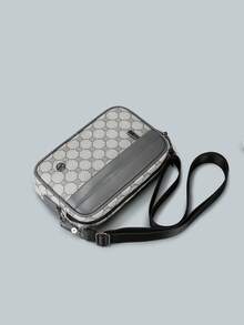 Men's Contrasting Color Patterned Horizontal Camera Bag With Multiple Compartments, Casual Travel Shoulder Crossbody Bag - Grey - View 3