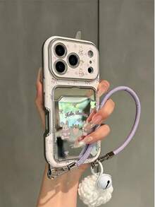 甜美風紫色花卉手機殼 鏡面兔子卡槽掛繩防震殼，適用於 Apple 13 14 15 15PRO 15PLUS 15PROMAX 16 16Pro 16Plus 16Promax IPhone17 IPhone17PRO IPhone17PROmax 18 18PRO 18PROMAX - 彩色 - 查看 3