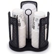 Dispensador de Vasos, Organizador de Vasos Giratorio de 360 Grados, Puede Contener Vasoss y Tapas Desechables, Adecuado para Máquinas de Café, Bares, Mostradores, Mesas de Buffet y Salones - Negro - Ver 1
