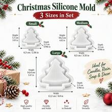 3pcs Large, Medium, Small Christmas Tree Frame Silicone Molds, Pine Tree Candle Molds, Suitable For DIY Christmas Tree Decorations, Pine Tree Plaster Ornaments, Suitable For Making Plaster, Resin, Candles And Other Handicrafts, Handmade Molds, Reusable, Easy To Demold - Christmas Tree Silicone Mold - View 2
