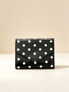 Glossy Patent Leather Polka Dot Tri-Fold Short Wallet, Women's Multi-Slot Card Holder, Envelope Flap Magnetic Snap Design, Lightweight And Space-Saving, Commute And Travel Card And Coin Storage, Multiple Colors Available - Multicolor - View 9