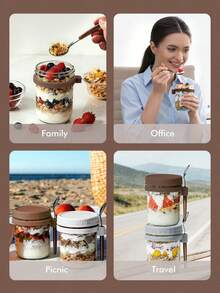 Meoky 12oz/350ml [2pcs] Overnight Oats Jar With Spoon And Lid, Sealed Oat Container With Measurement Scale, Portable Mason Jar Cereal Container - Coffee Brown/2pcs - View 7
