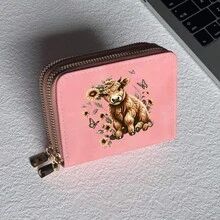 Highland Cow Print Card Holder, Lightweight Fashion Women's Wallet, Suitable For Daily Use, Dual Zipper Mini Wallet/Coin Purse/Card Holder - Multicolor - View 25