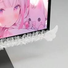 1pc Kawaii Goth Monitor Decoration, Cat Eye Frilly Lace Ribbon PC Screen Border Decor, Coquette Wing Computer Monitor Corner Accessory, Pink Desk Setup Room Decor Gift, Computer Screen Ear Decor - Multicolor - View 12