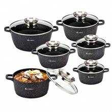 Elitehoff 14-Piece Nonstick Cookware Set, Marble-Coated Aluminium Pots With Glass Lids, Induction & Gas Compatible, Black Or Grey - View 13