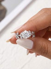 1pc Moissanite Ring, High-End 1 Carat Laurel Four-Prong Design, Suitable For Women's Engagement And Daily Wear - Silver - View 3