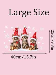 Cute Christmas Hat Kitten Glass Sticker, Electrostatic Adsorption Window Decal, Reusable Decorative Sticker With Snowflake And Lantern Pattern, Suitable For Home, Pet Store, Cafe, Indoor Christmas Winter Holiday Window Decoration - Multicolor - View 7