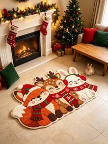 1pc Christmas Fox Deer Rabbit Shaped Doormat, Christmas Hat Scarf Welcome Mat, Carpet, Floor Mat, Christmas Rug, Bedroom Rug, Area Rug - Multicolor - View 3