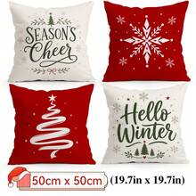 4pcs/1pc Minimalist Red Background Christmas Text Pattern Pillow Case, Single-Sided Printed Pillow Case, Suitable For Living Room Bedroom Home Decor, All Season Pillow Case - Multicolor - View 17