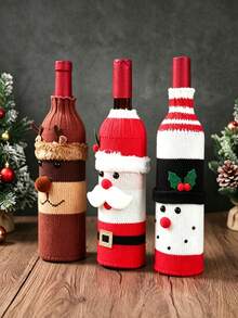 1pc Knitted Wine Bottle Cover, Reindeer Design Bottle Sleeve, Plush Furry Trim, Cute Cartoon Style, Table Decor, Christmas Party, Holiday Dinner Table Ornament Gift For Wine Bottle Decoration - View 7