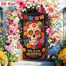 2D Flat Banner, Mexican Day Of The Dead Theme Decoration Party Width, Painted Sugar Skull Pattern Design, Party Decoration, Hanging Cloth For Door Frame Decoration, Indoor And Outdoor Courtyards, And Various Styles. - 1 - View 9