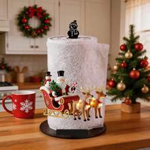 2D Flat Santa Claus Holding Candy Cane And Candy Bag Printed Paper Towel Holder, Acrylic Material Vertical Toilet Paper Storage Rack, Kitchen Dining Table Decor, Easy To Install, Suitable For Christmas Party Home Decoration - View 5