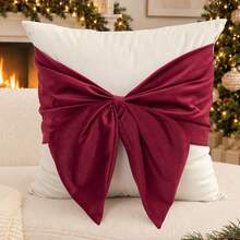 1pc Red Christmas Bow Cushion Cover, Suitable For Indoor Decoration, Christmas Decoration, All-Season Cushion Cover, Without Insert - Off-white - View 10