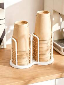 1pc Solid Tone Disposable Cup Holder, Modern Style Wood & Metal Material Double Slot Shape With Curved Frame Detail, Neat Storage Function Paper Cup Dispenser, For Cafe Kitchen Counter Home Office Daily Use All Season Tabletop Decor - Multicolor - View 13