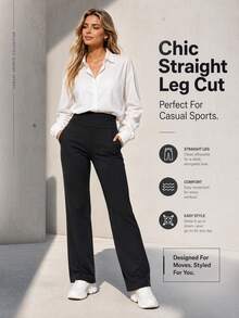 Hotalk Casual Commute Sports Yoga Straight Leg Pants - Black - View 4