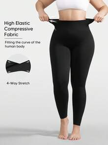 Plus Size Compression Leggings For Women Tummy Control Shapewear Butt Lifting Seamless Body Shaper - Black - View 2