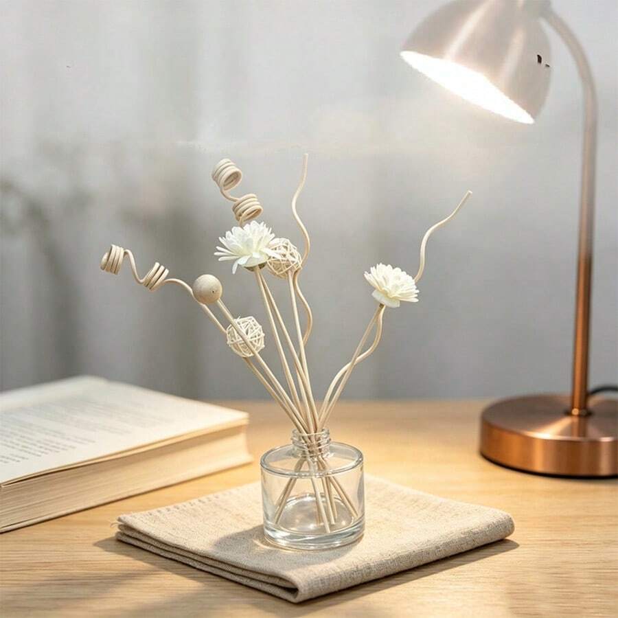 10pcsNatural Rattan Reed Diffuser Sticks Set, Elegant Curly Wood Reeds, Sola Flower & Wicker Ball Fragrance Diffuser Sticks, Decorative Replacement Aroma Sticks For Home Bedroom Living Room Office Decor, Great Housewarming & Holiday Gift