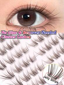 80pcs Black & Brown Self-Adhesive False Eyelash Clusters, C Curl, Transparent Stem, No Glue Needed, Press-On DIY Eyelash Extensions, Reusable, Suitable For Beginners, Suitable For All Occasions, False Eyelashes, Glue-Free Eyelashes - C - View 2