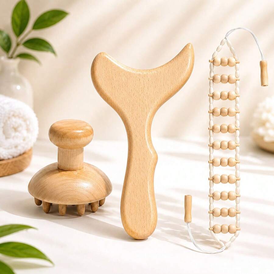 Set 3 buah Roller Pijat Manual Kayu, Alat Pijat Seluruh Tubuh, Cocok untuk Kaki, Pinggang, Bahu, Lengan, dan Punggung, Ideal untuk Penggunaan di Rumah dan Kantor - MultiWarna - View 1