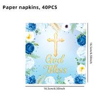 20/40/100 PCS God Bless Cross-Design Printed Disposable Napkins, For Religious Baptism, First Communion, Birthday Party, And Baptism Ceremony Tablecloth Decoration. - View 14