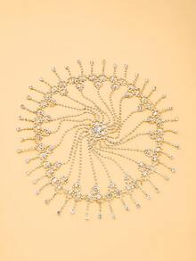 STONEFANS 1pc European And American Heavy-Duty Multi-Layer Rhinestone Tassel Hair Accessory, Vintage Ball Rhinestone Forehead Chain Headpiece, Hair Chain - Multicolor - View 2